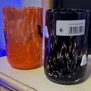 Elegant Orange and Black Glass Candle Holders